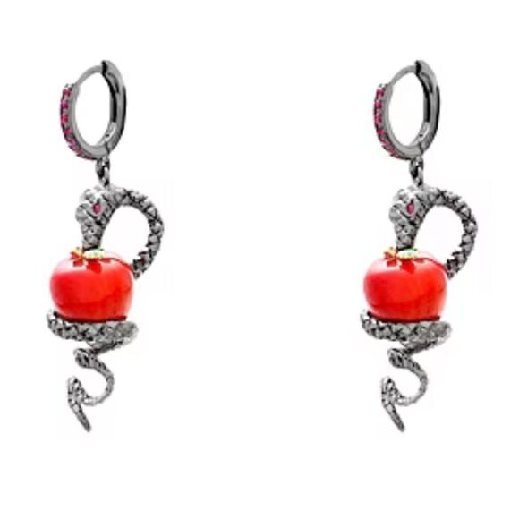 First People First Gun Metal Snake & Red Forbidden Apple Earrings. NWOT - Picture 1 of 9